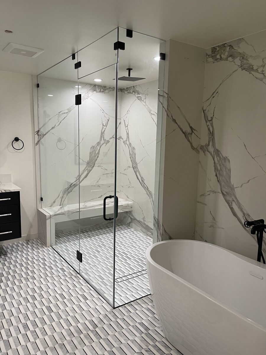 Malibu Marble Bathroom by Maya Dana Construction — Malibu, CA